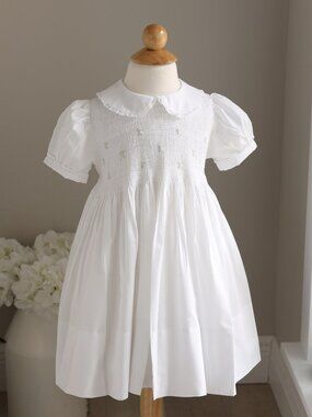Smocked White Dress Heirloom Feltman Brothers RARE DESIGN Size 4T Like New